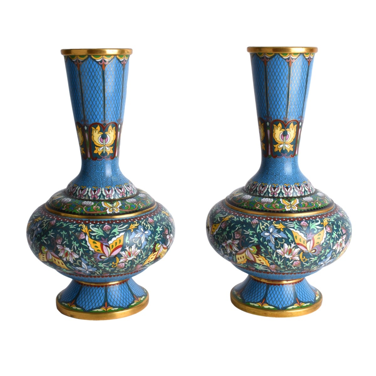 Pair Of Mid Century Chinese Cloisonne Vases