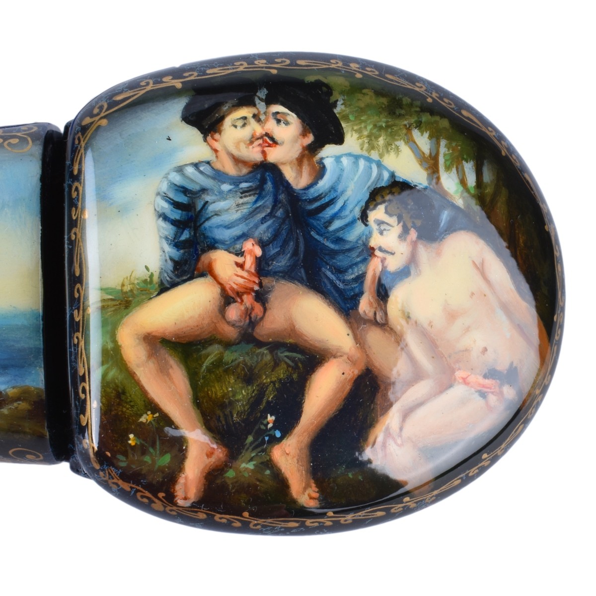 Russian Lacquered Phallus Form Hinged Box