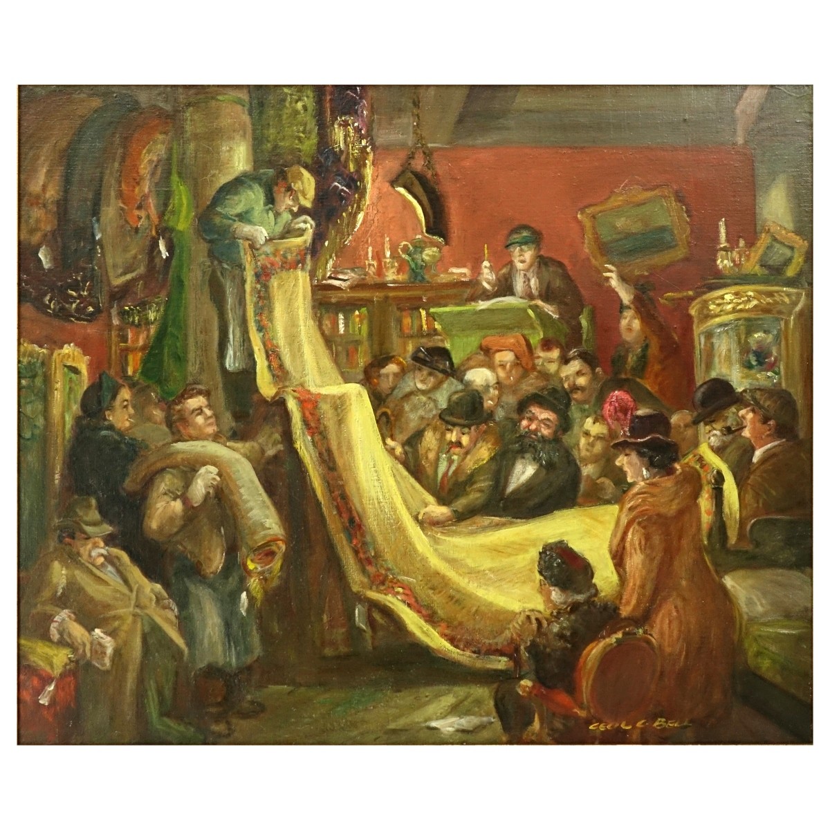 Cecil C. Bell Oil/Canvas "The Rug Auction"