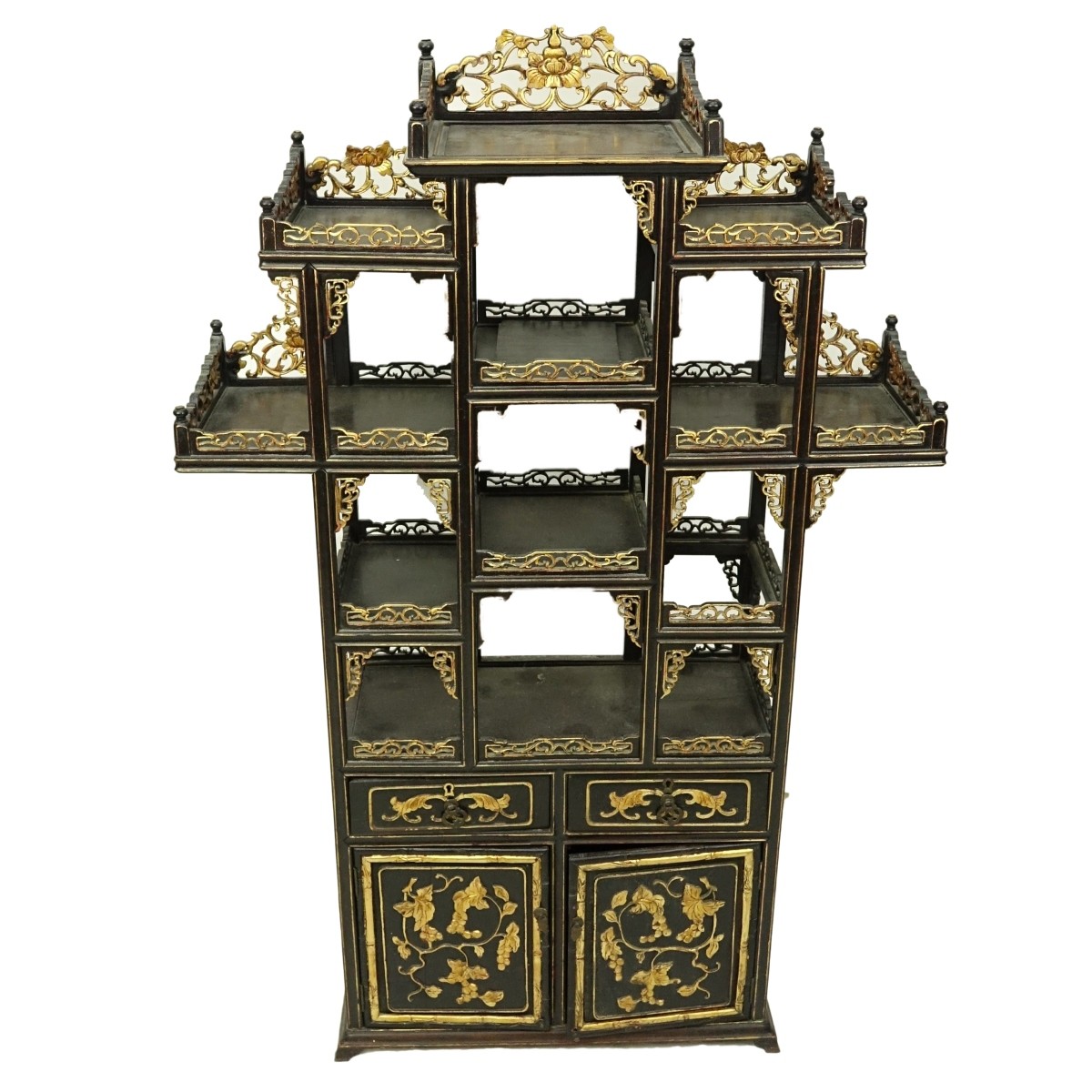 Mid Century Chinese Wood Carved and Pierced Etagere