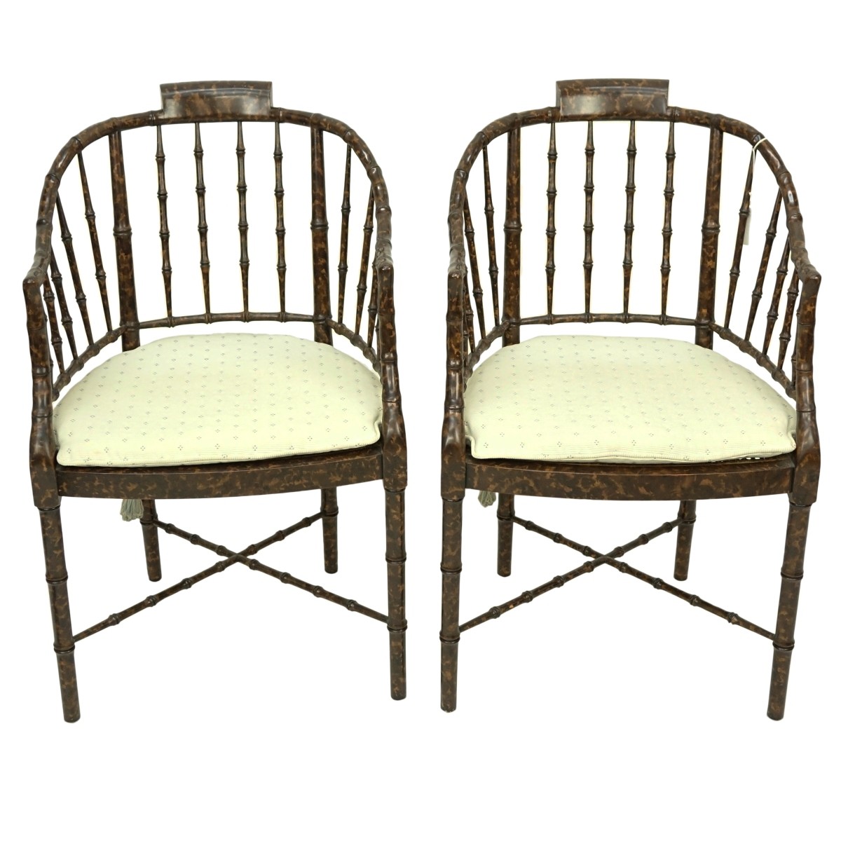Pair of Faux Tortoise Bamboo Stylized Armchairs