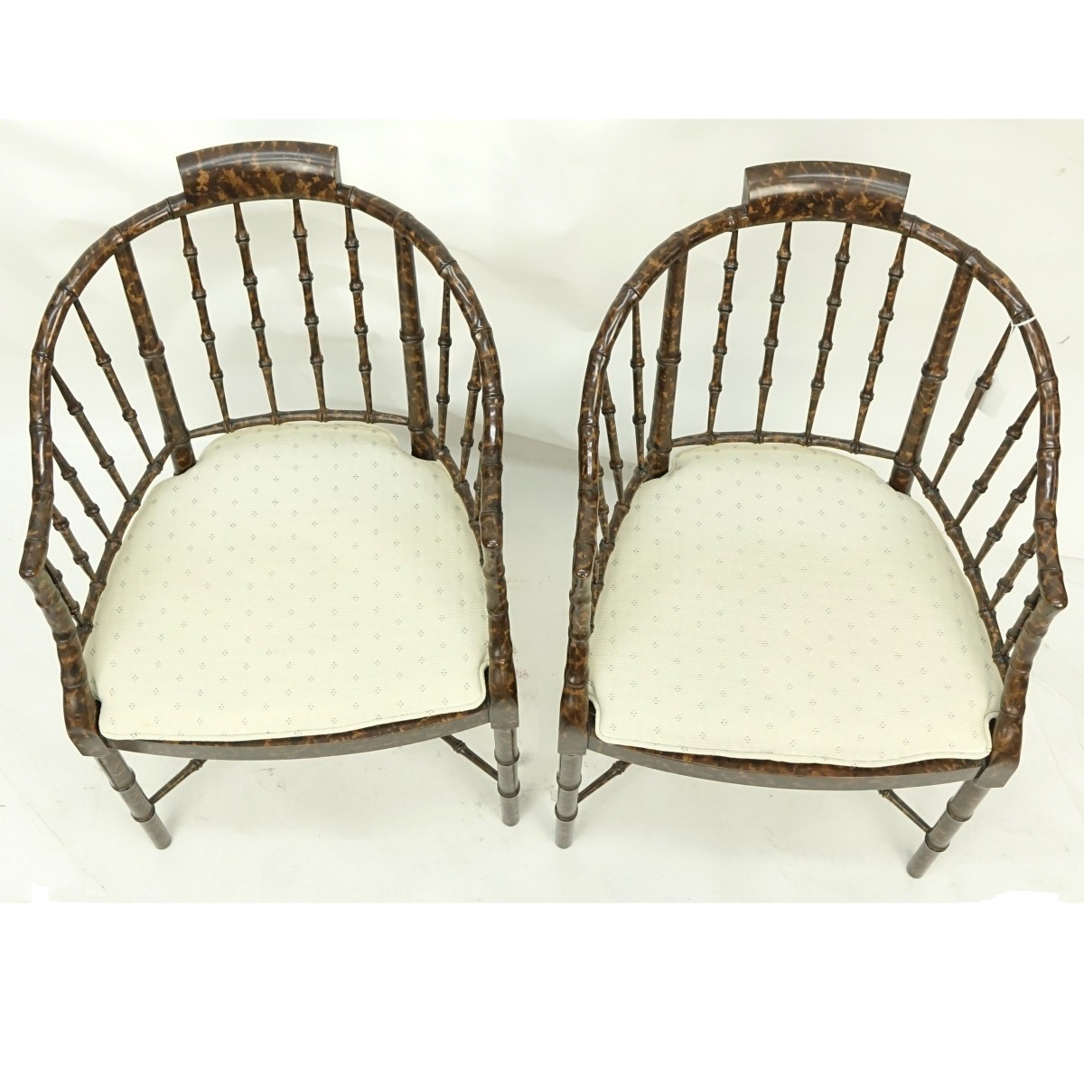 Pair of Faux Tortoise Bamboo Stylized Armchairs