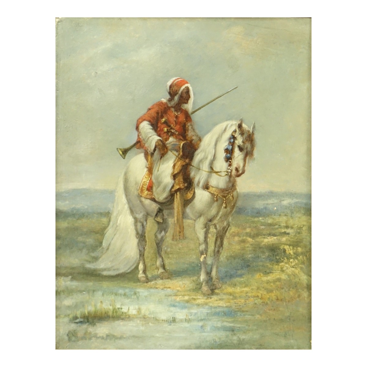 Orientalist Oil on Board, Lone Arab on Horseback
