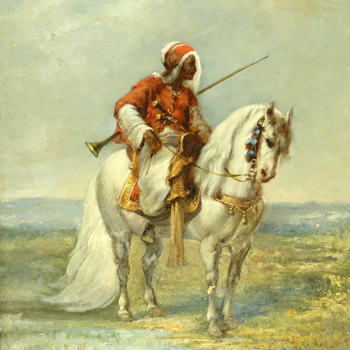 Orientalist Oil on Board, Lone Arab on Horseback