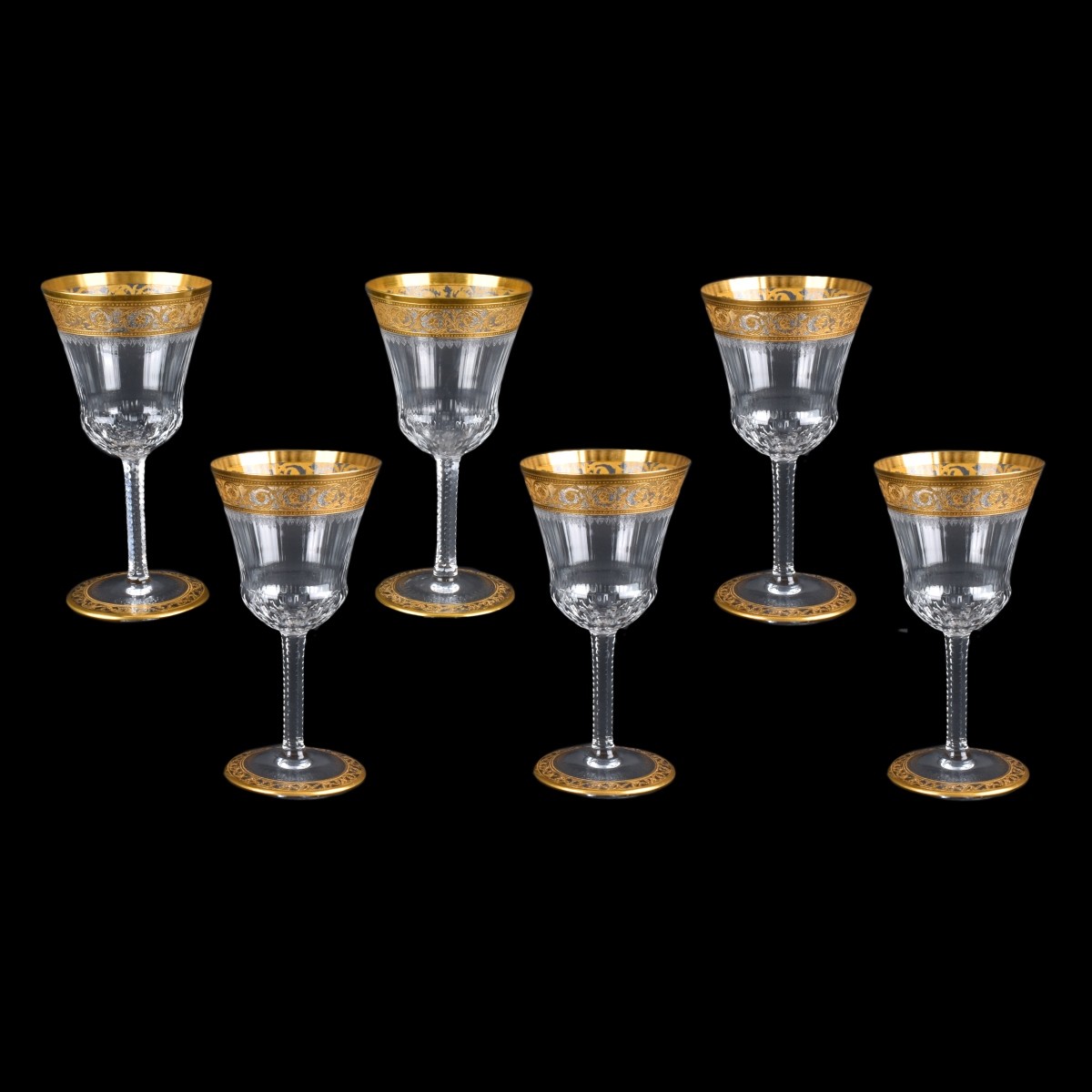 Six (6) St Louis Thistle Wine Glasses
