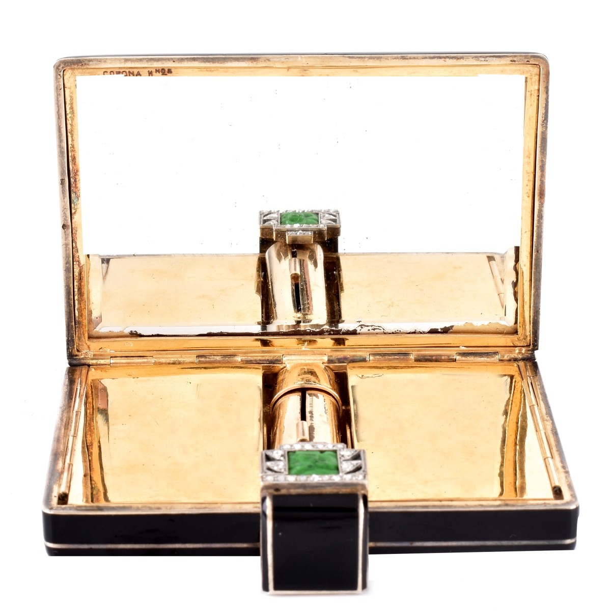 Art Deco Corona Enamel Diamond Jade Compact