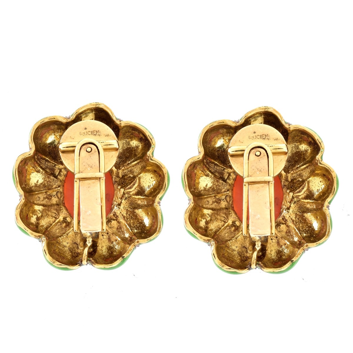 Enamel and Coral 18K Gold Earrings