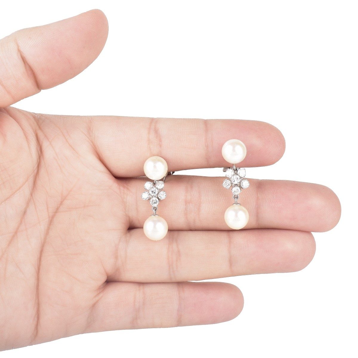 Vintage Pearl and Diamond Earrings