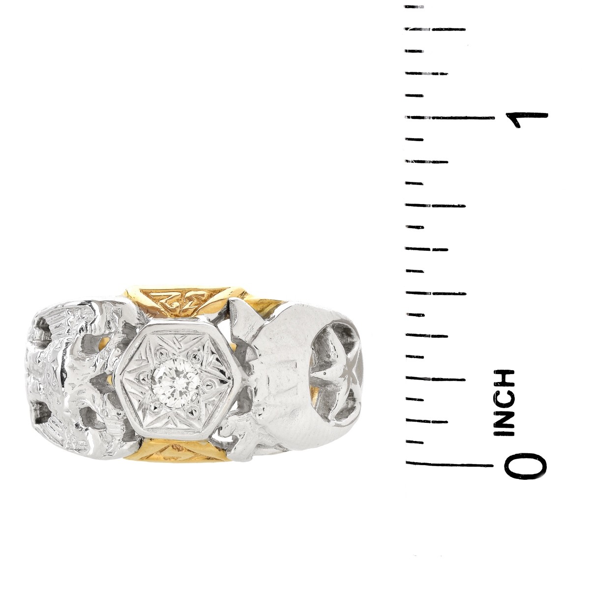 Man's Diamond and 10K Gold Masonic Ring