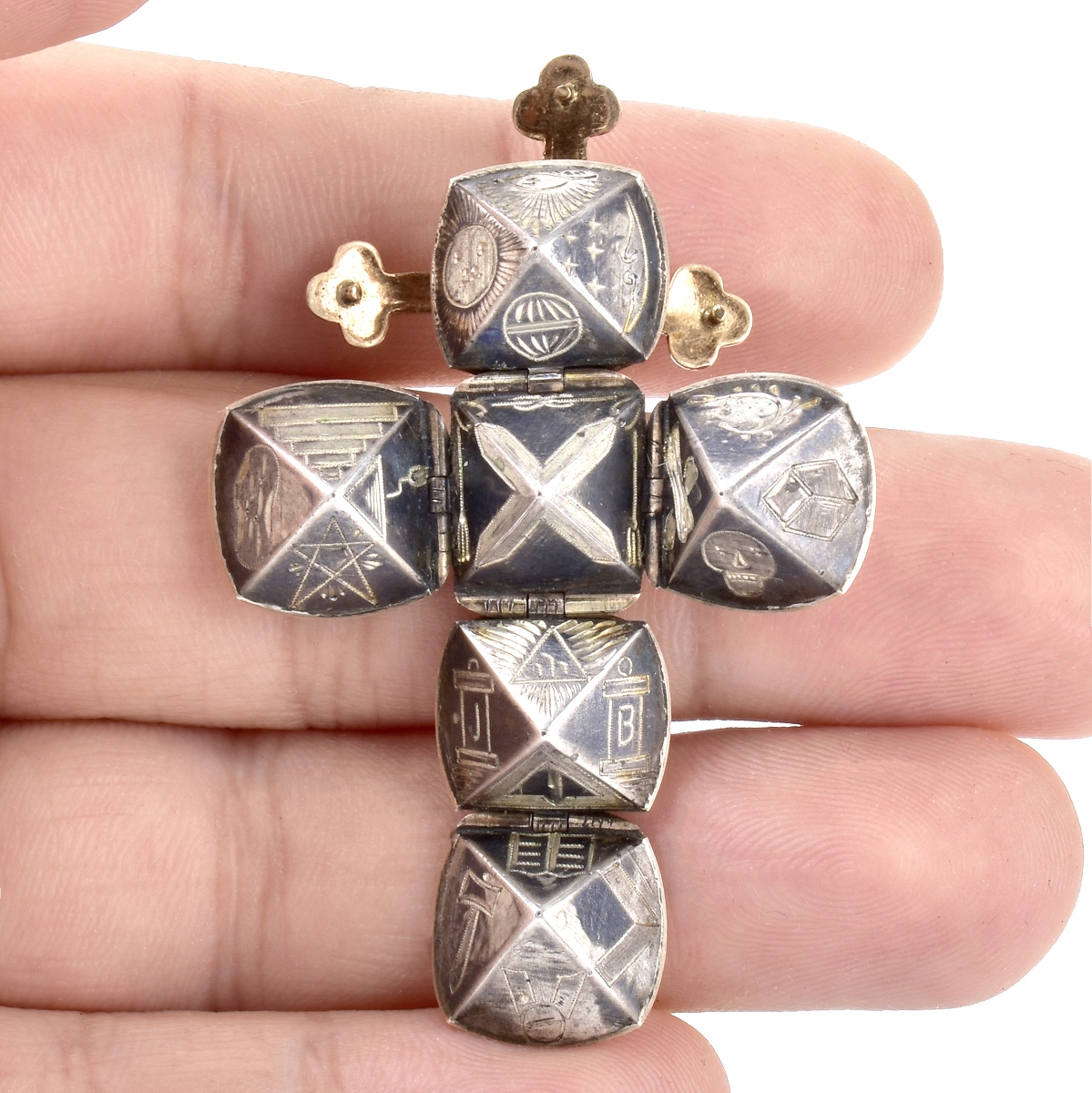 Antique 14K Gold and Silver Folding Cross Pendant