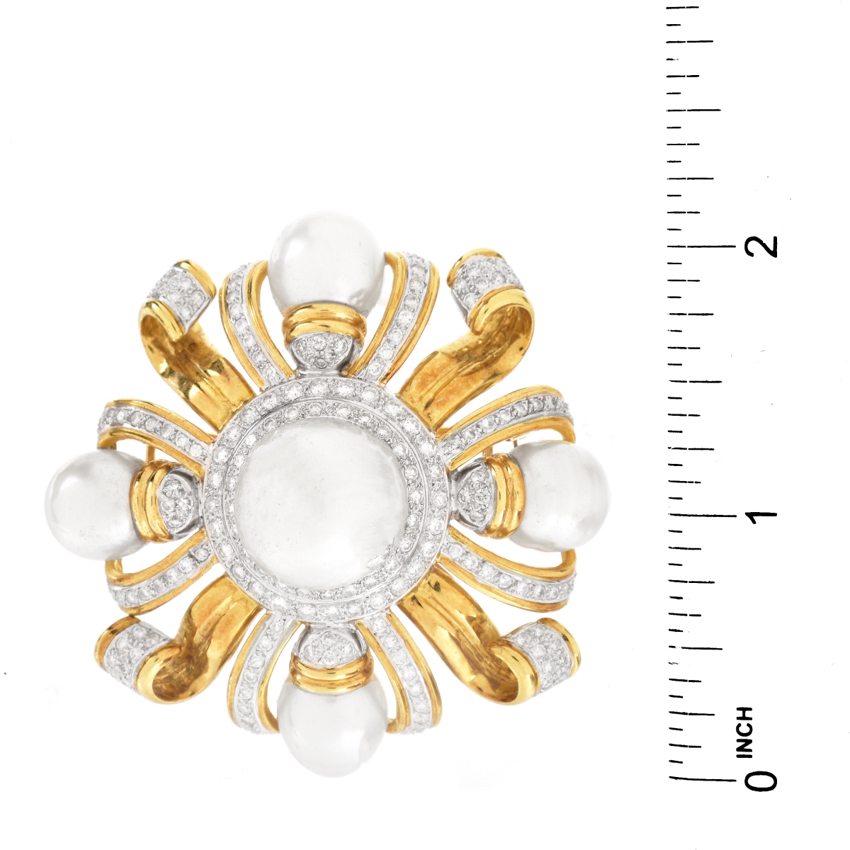 Pearl, Diamond and 18K Gold Brooch