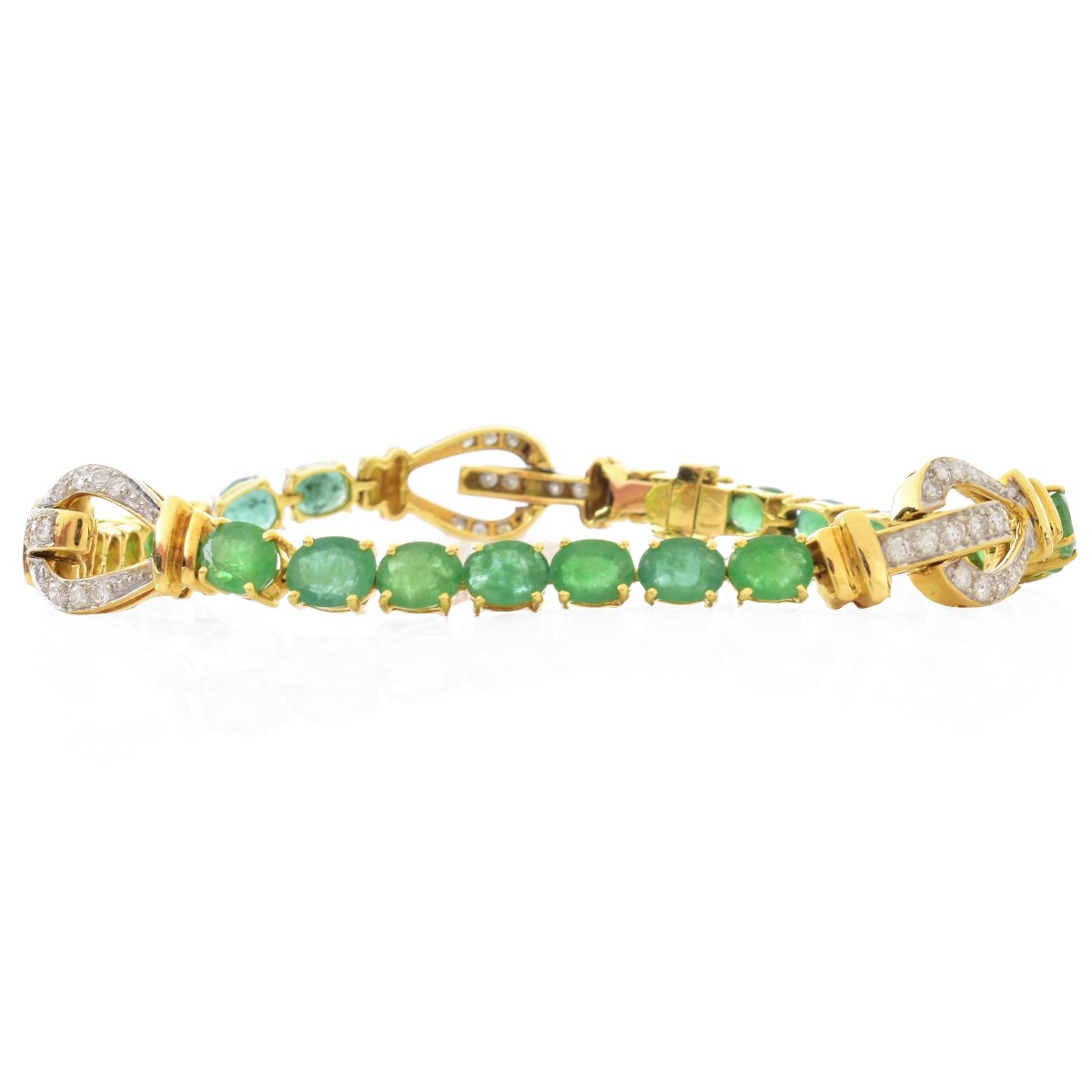 Vintage Emerald, Diamond and 18K Gold Bracelet