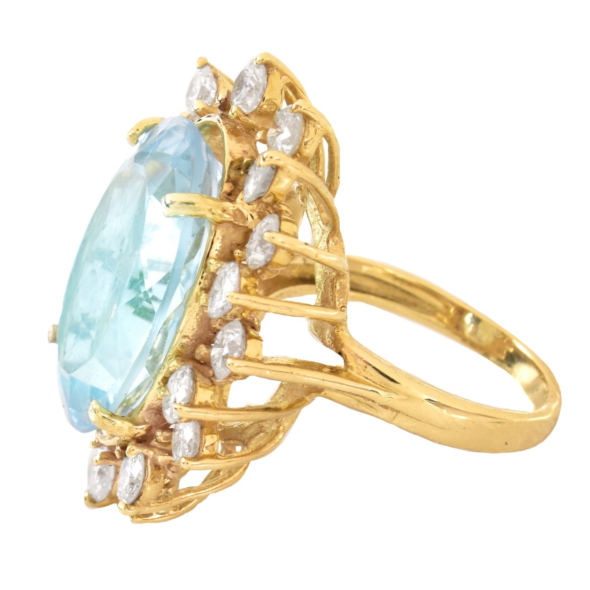 Aquamarine, Diamond and 14K Gold Ring