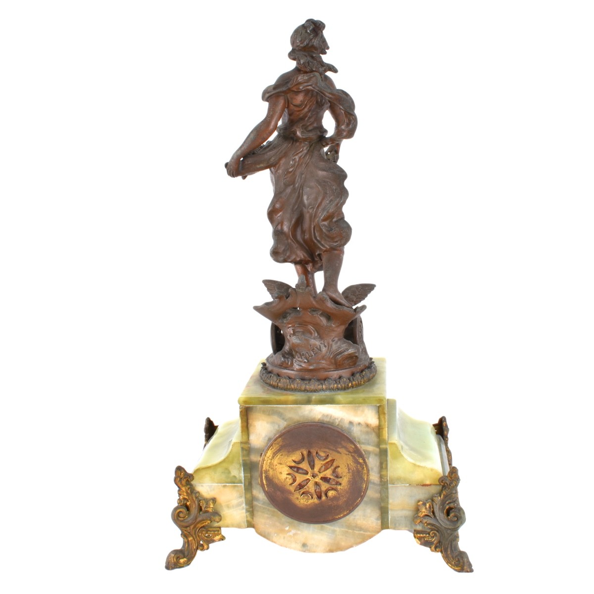 Antique Spelter And Onyx Clock