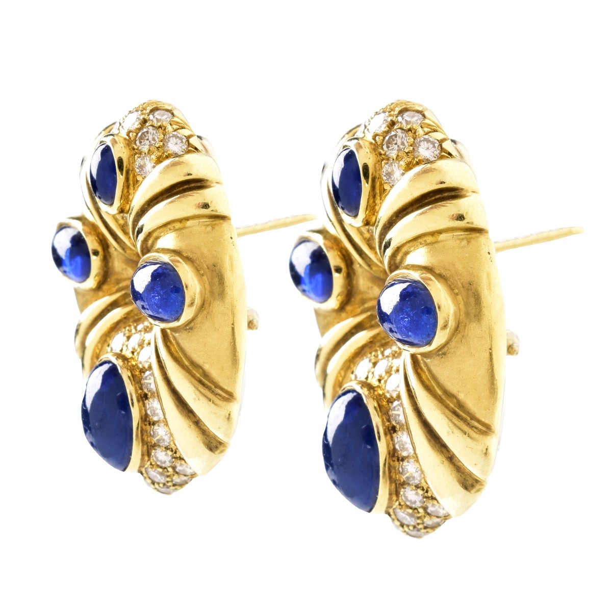 Vintage Sapphire, Diamond and 18K Gold Earrings
