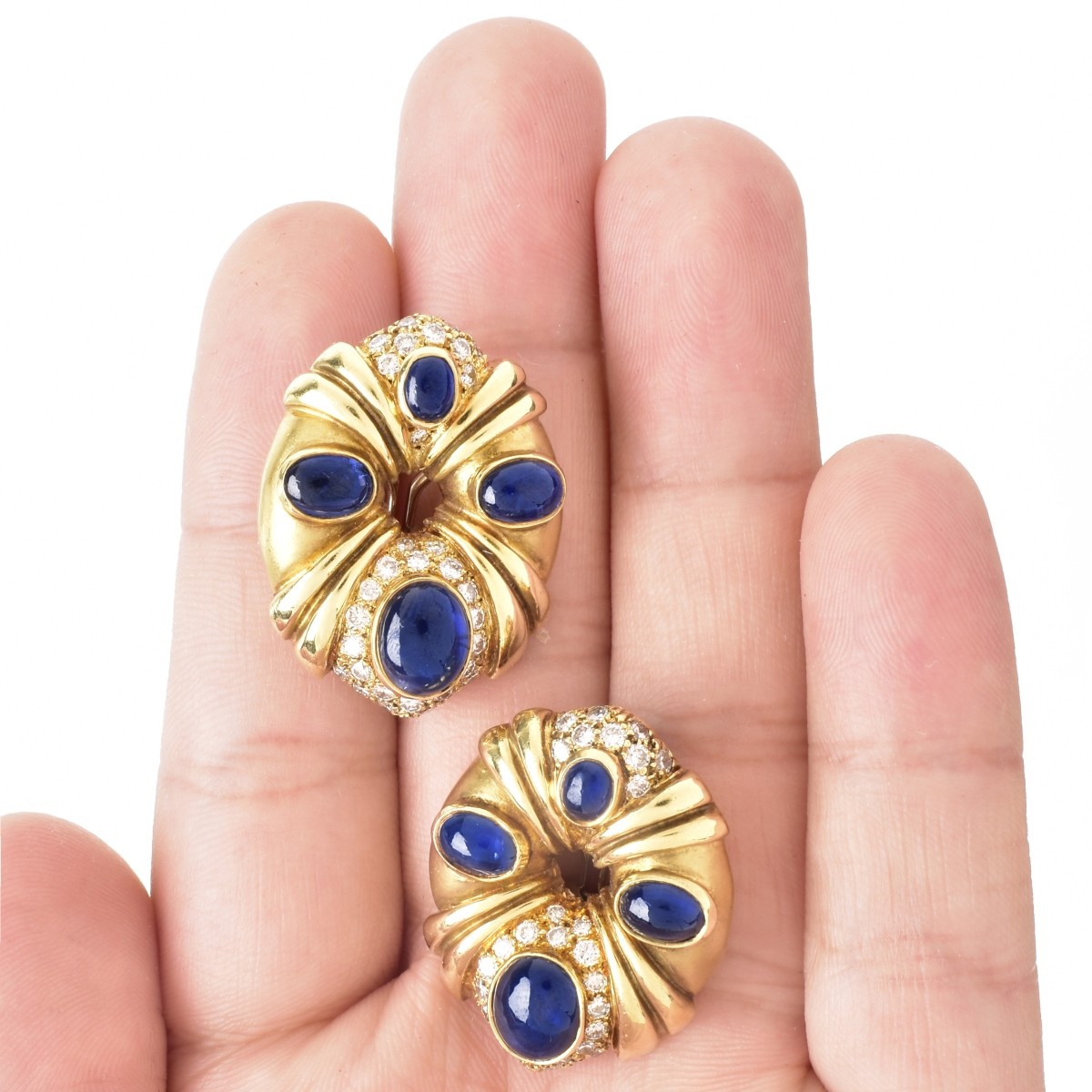 Vintage Sapphire, Diamond and 18K Gold Earrings