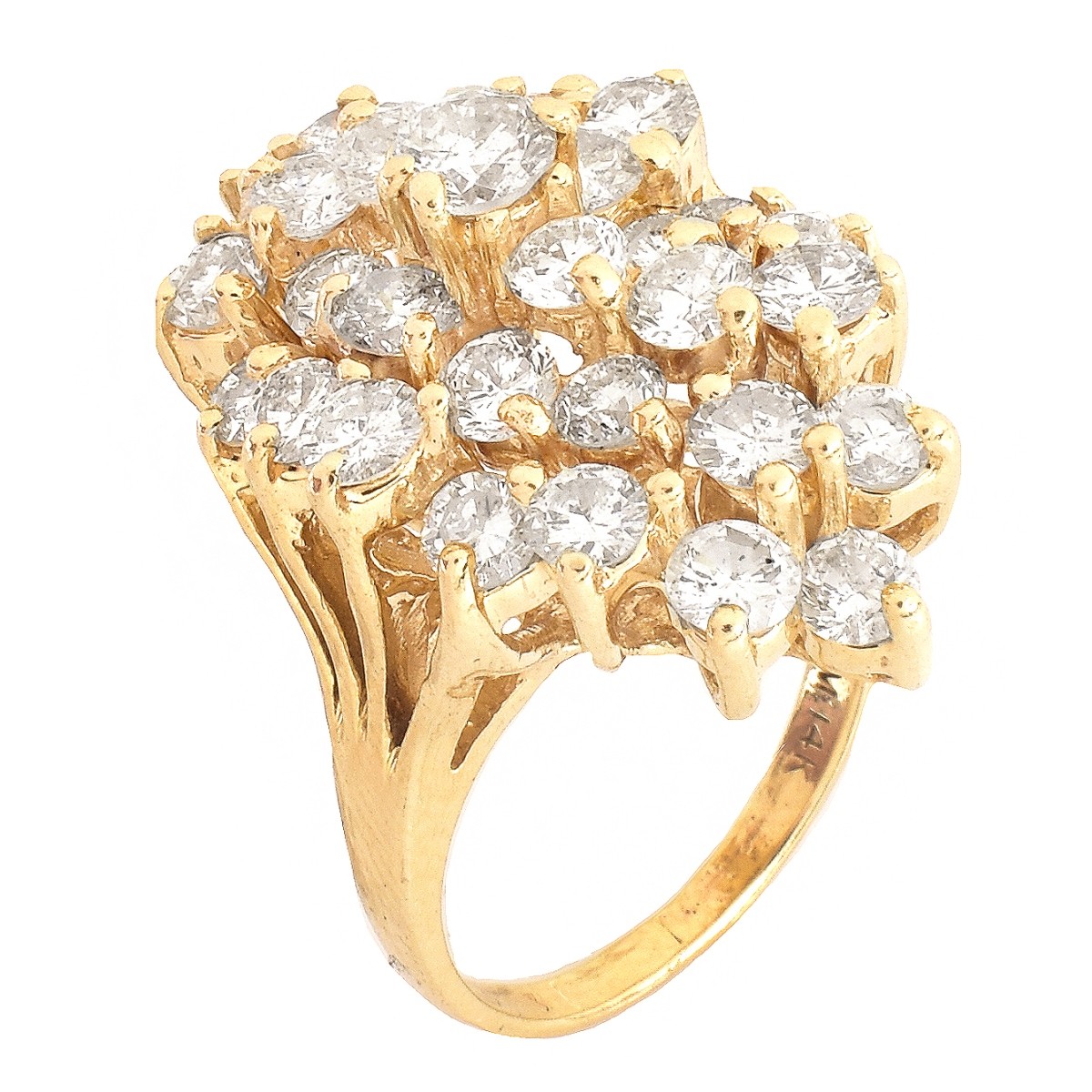 5.25ct TW Diamond and 14K Gold Cluster Ring