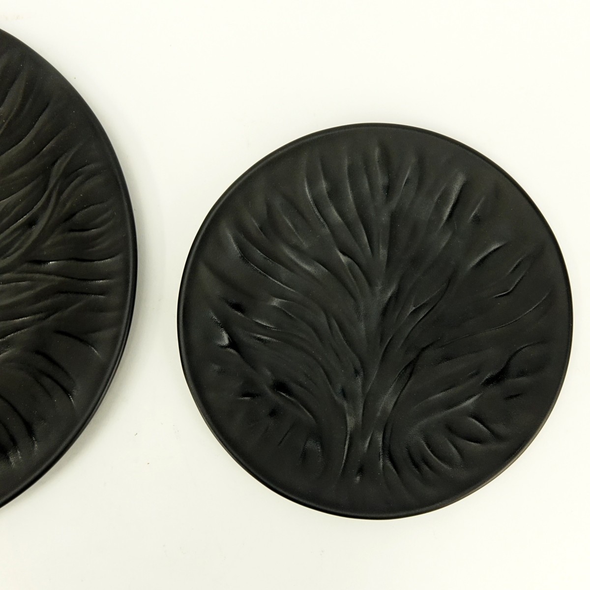 Two (2) Lalique Black Glass "Algues" Plates