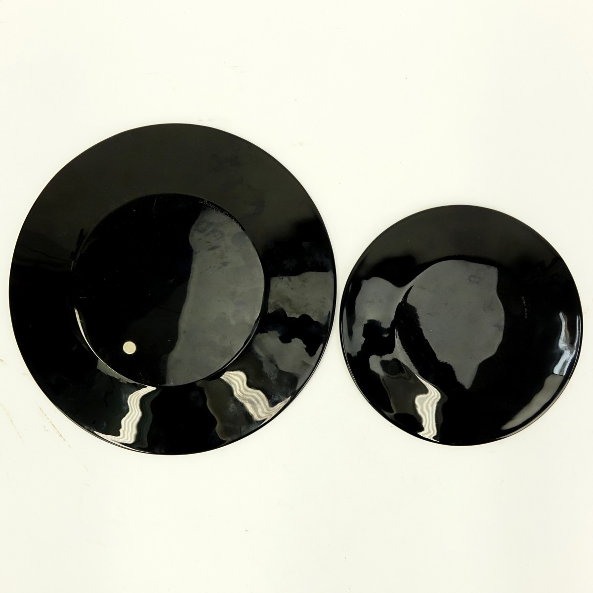Two (2) Lalique Black Glass "Algues" Plates