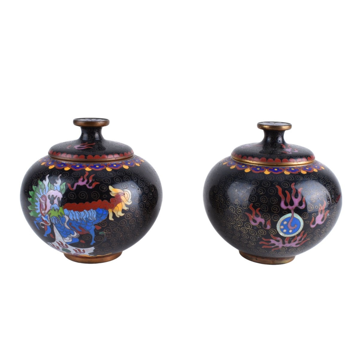 Pair of Chinese Cloisonne Enamel Covered Jars