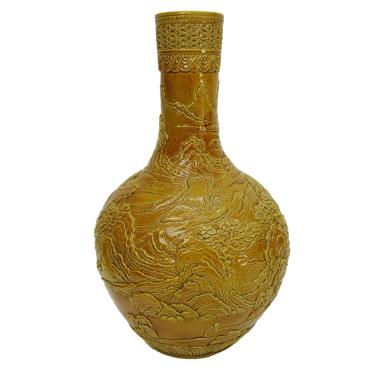 Chinese Yellow Glaze High Relief Porcelain Vase
