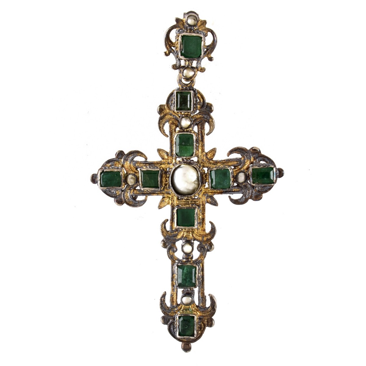 Antique Emerald, Pearl and Silver Pendant