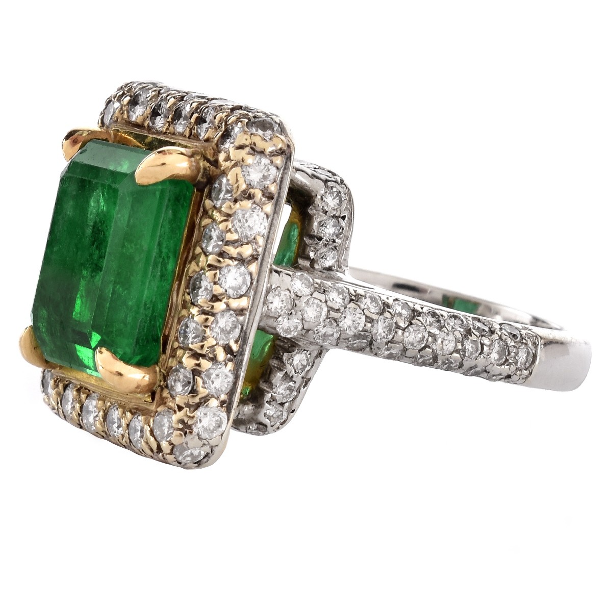 GIA 5.32ct Emerald, Diamond and 14K Gold Ring