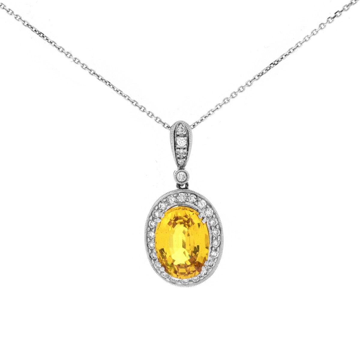 Yellow Sapphire, Diamond and 18K Gold Necklace