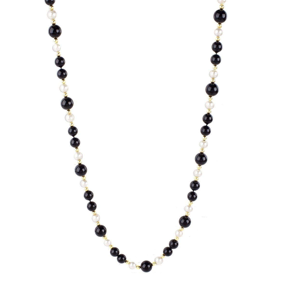 Vintage 14K Gold, Onyx and Pearl Necklace
