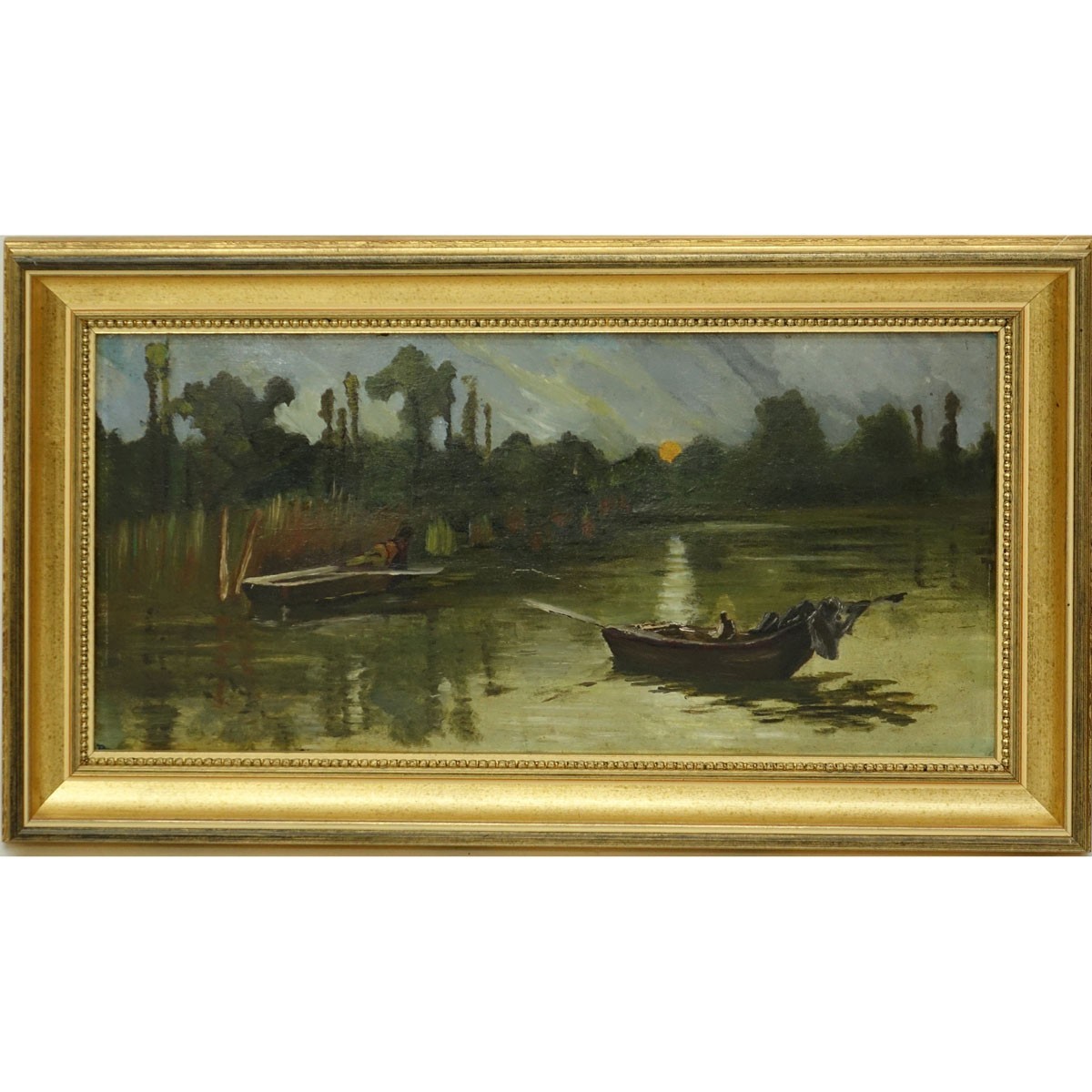 19/20th Century Egyptian School Oil on Board, Paddle Boat in Open Water, Unsigned. Some spotting, s