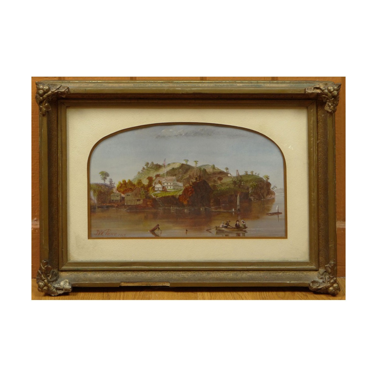 Joseph W. Pierce, American (19th C) Watercolor Gouache On Paper "New England Harbor Scene" Signed a