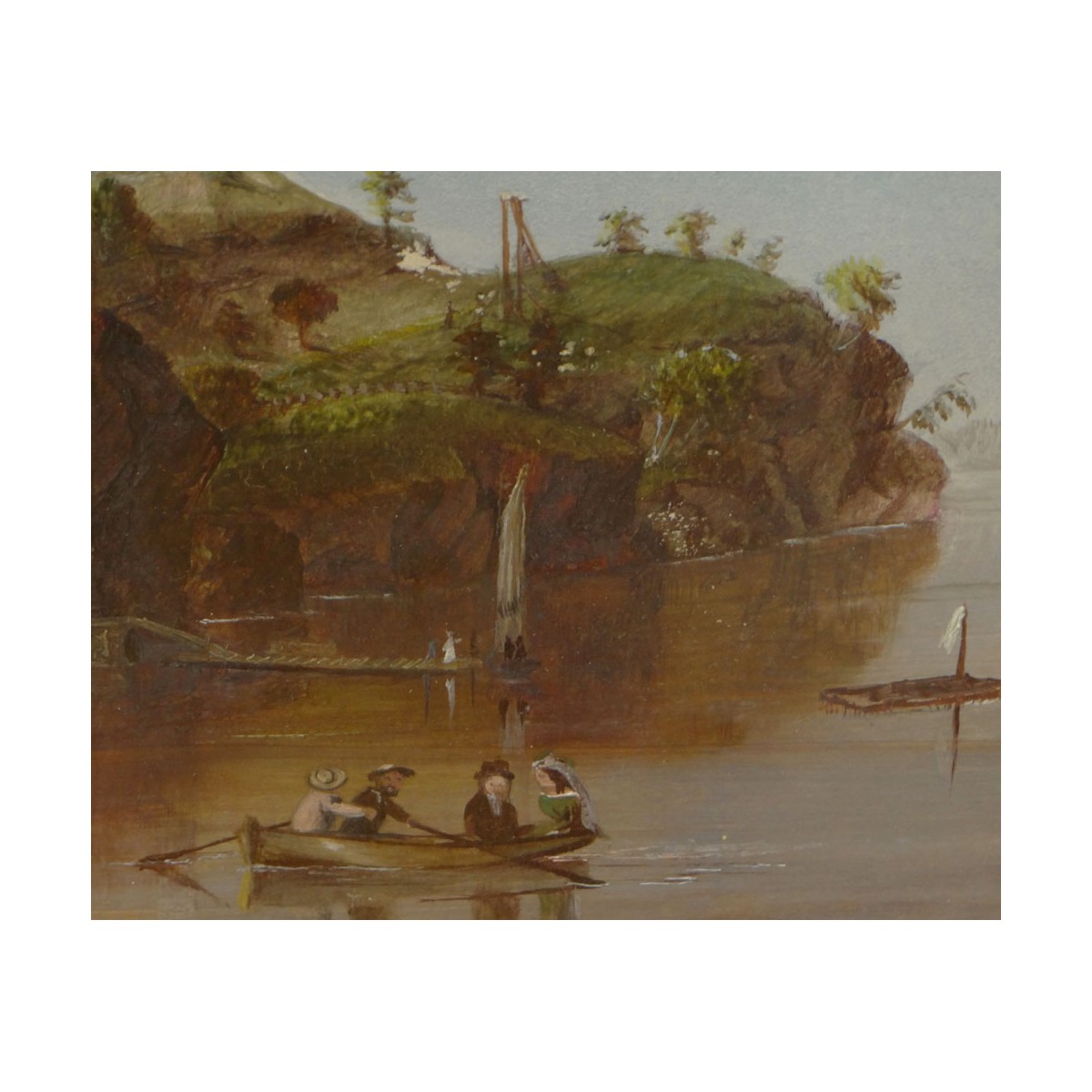 Joseph W. Pierce, American (19th C) Watercolor Gouache On Paper "New England Harbor Scene" Signed a