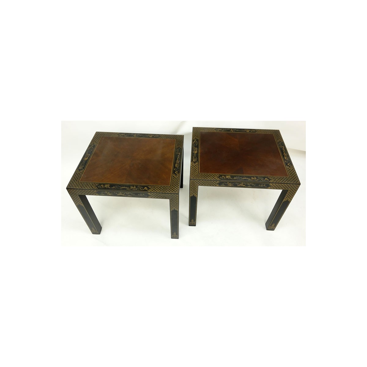 #6S .. Pair of Drexel Etcetera Chinoiserie Lacquered End Tables. Stamped and Drexel Heritage Furnis