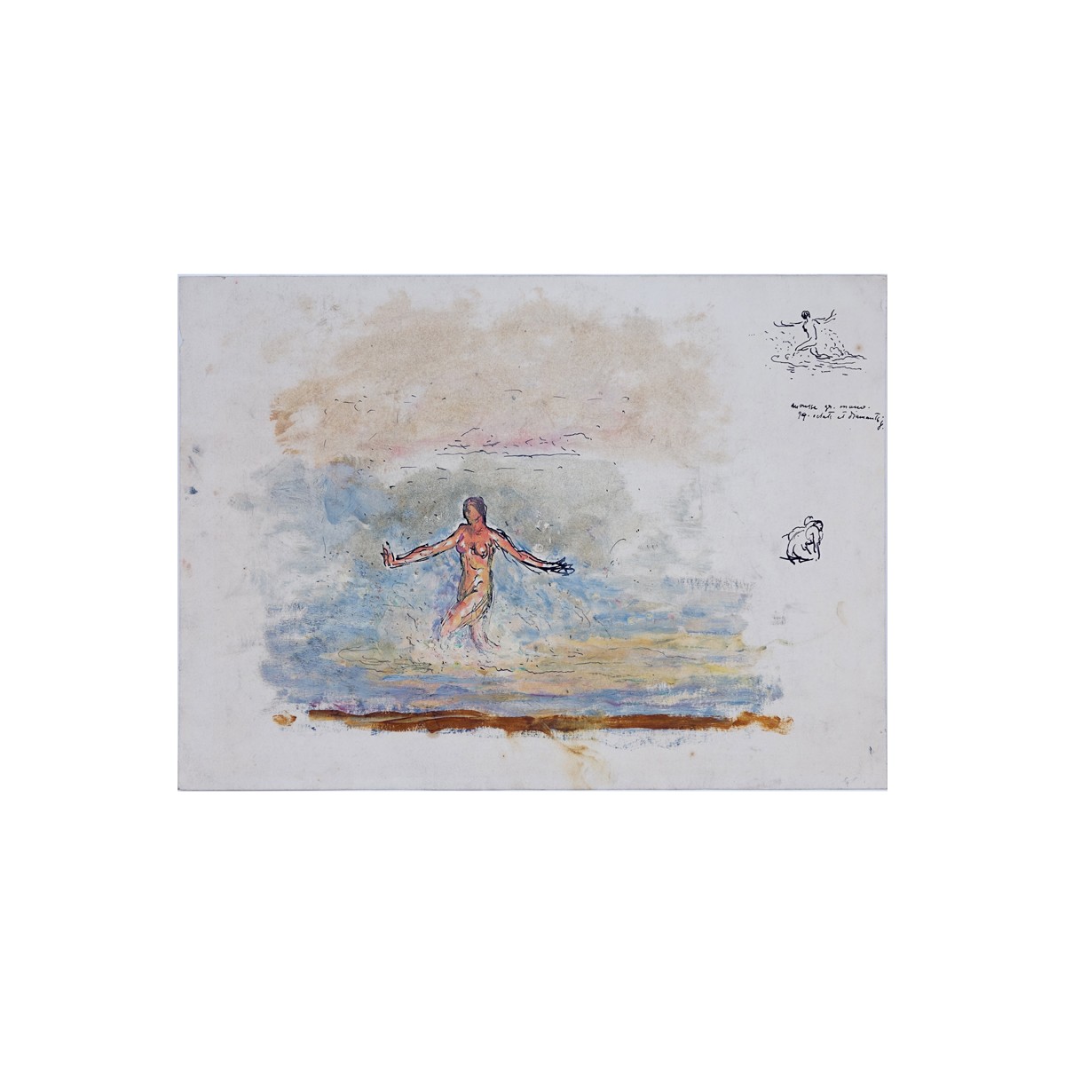 Attributed to: Michel Simonidy, Romanian (1870 - 1933) Ink and watercolor on paper "Nude Swimmer", 