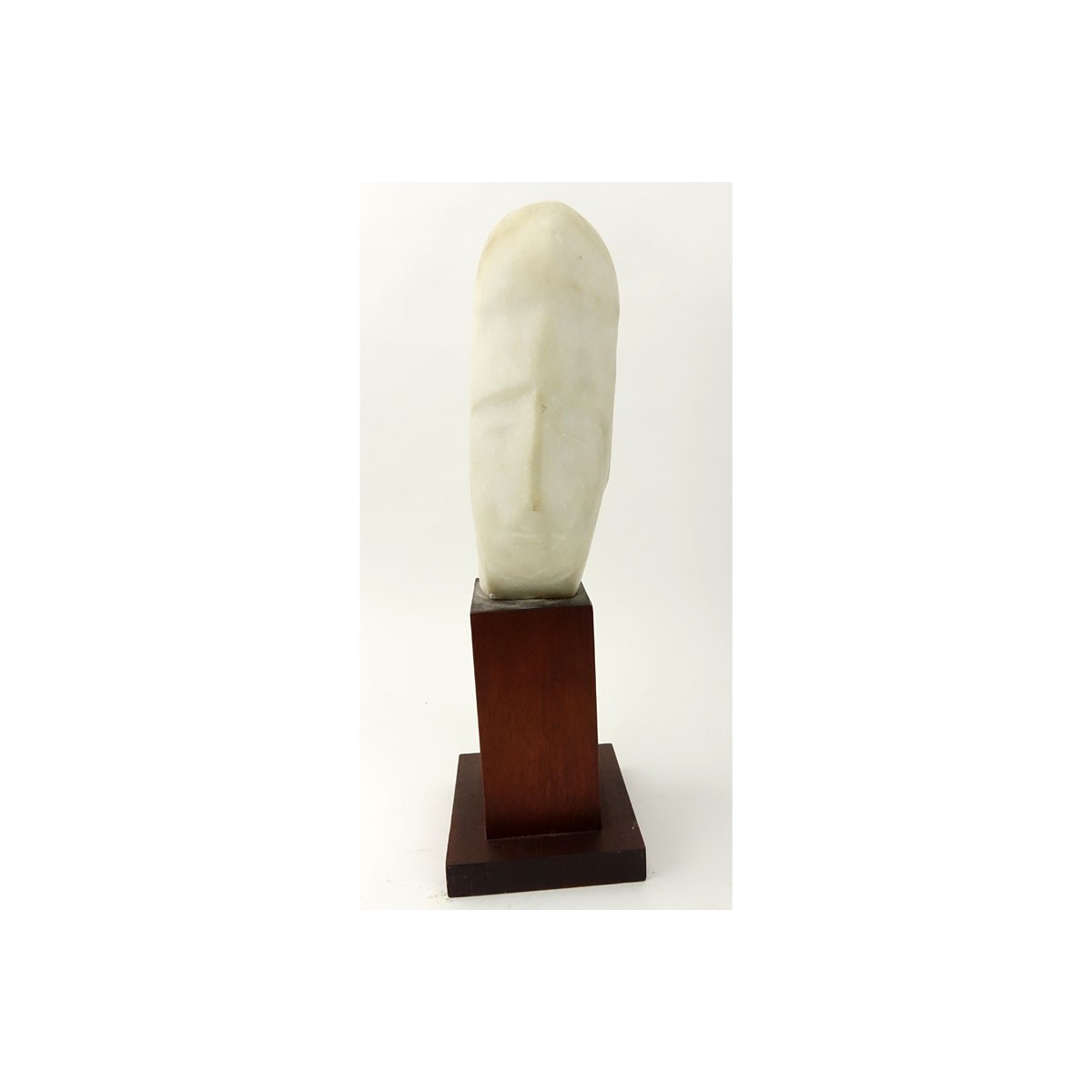 Mid Century Abstract Marble Bust on Wooden Base. Signed. Good condition. Measures 19" H. (estimate 