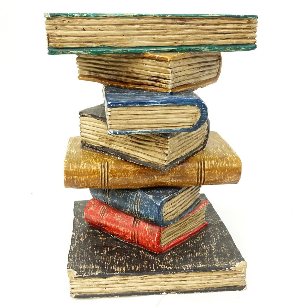Hand Carved and Painted End Table in the form of Stacked Books. Wear to the corners at the base, ru