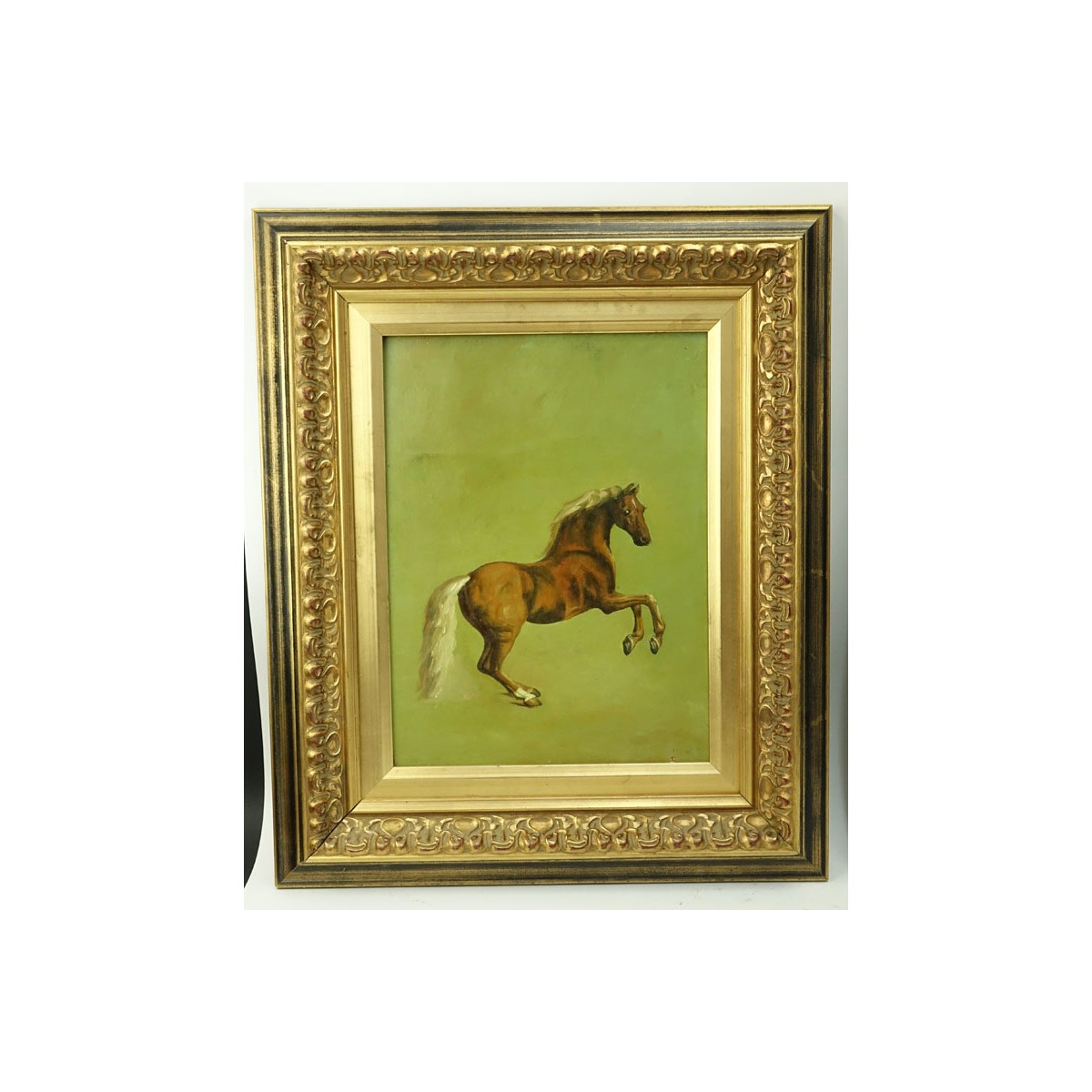 20th Century Oil On Board "Horse". Unsigned. Minor losses. Measures 16" x 12", frame measures 24-3/