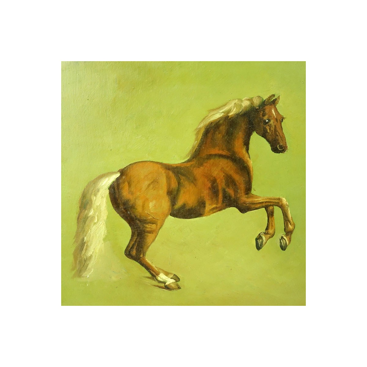 20th Century Oil On Board "Horse". Unsigned. Minor losses. Measures 16" x 12", frame measures 24-3/