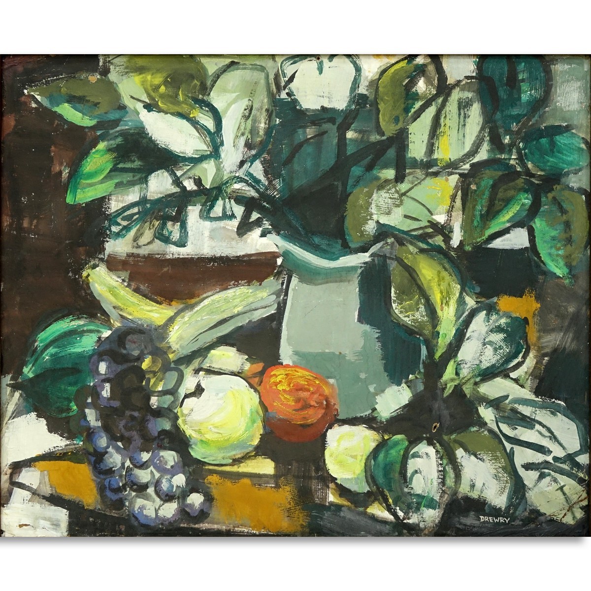 Marguerite Drewry, American (20th C) Oil on Board, Still Life Fruits, Signed Lower Right. Document 