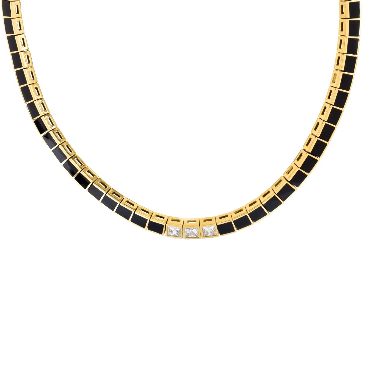 Diamond, Onyx and 18K Gold Choker Necklace