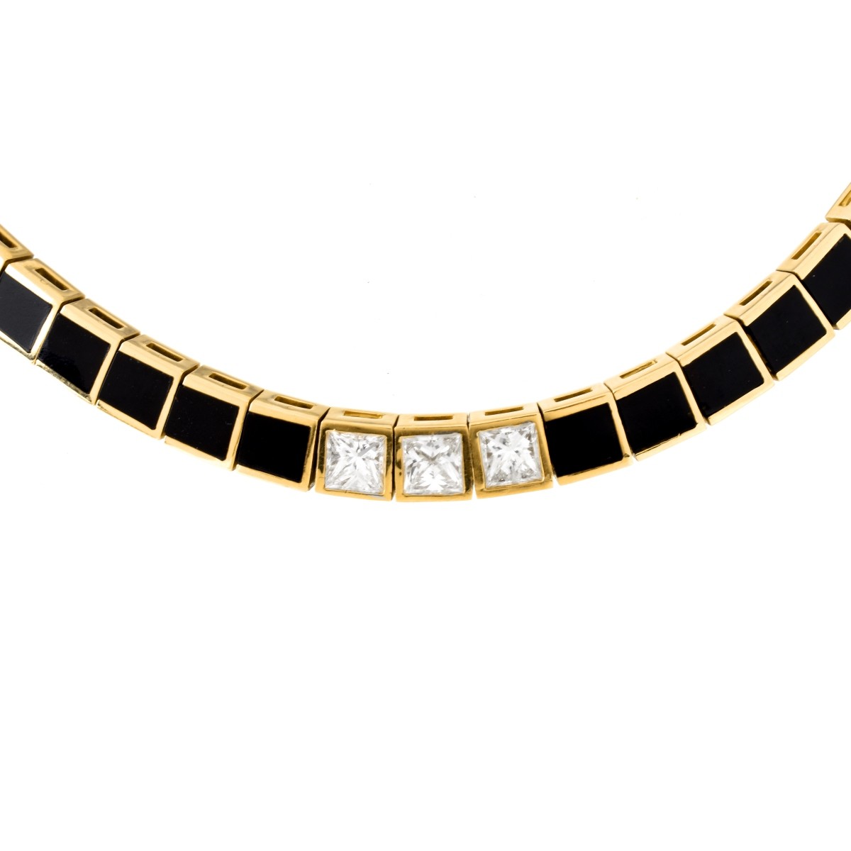 Diamond, Onyx and 18K Gold Choker Necklace