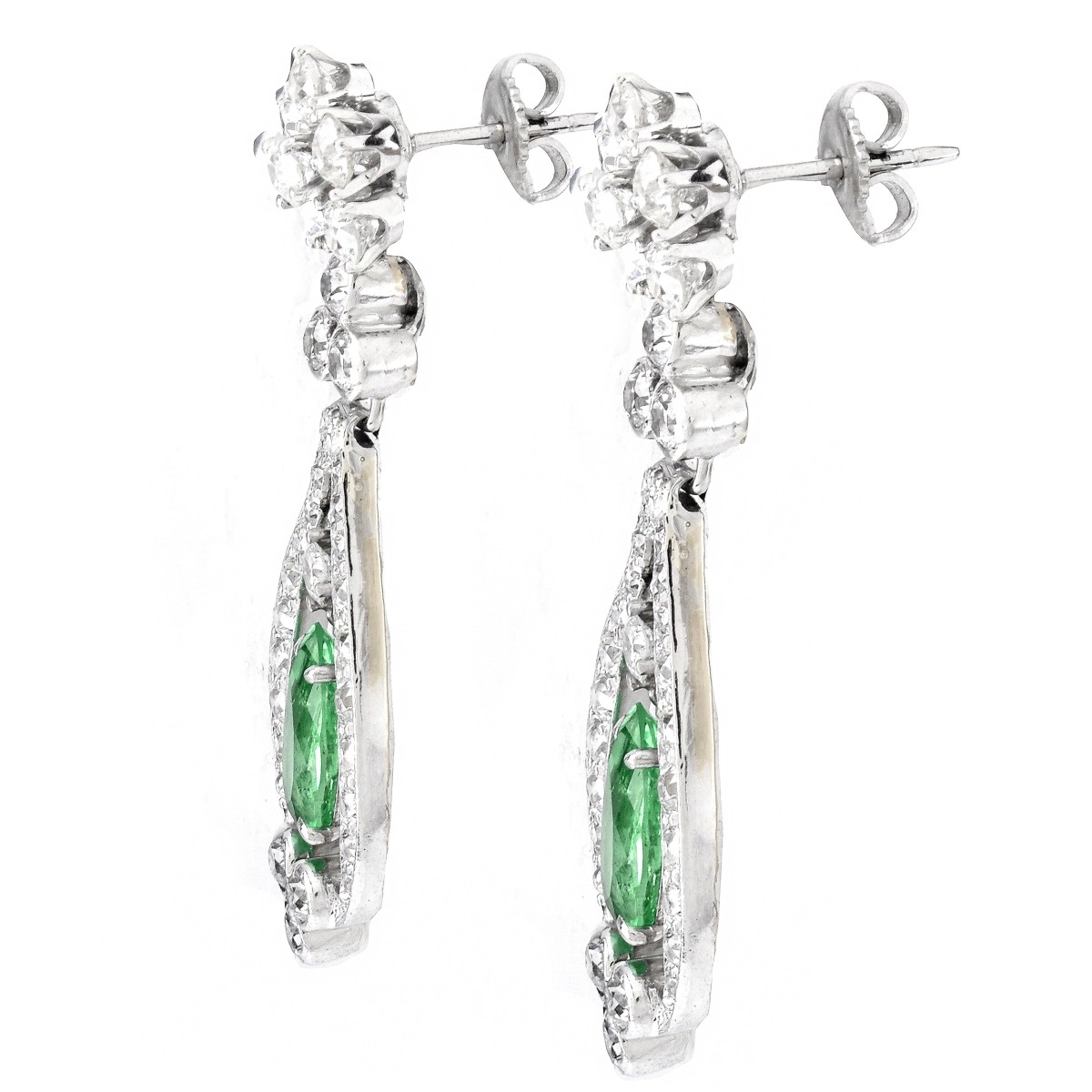 Emerald, Diamond, Platinum and 18K Earrings