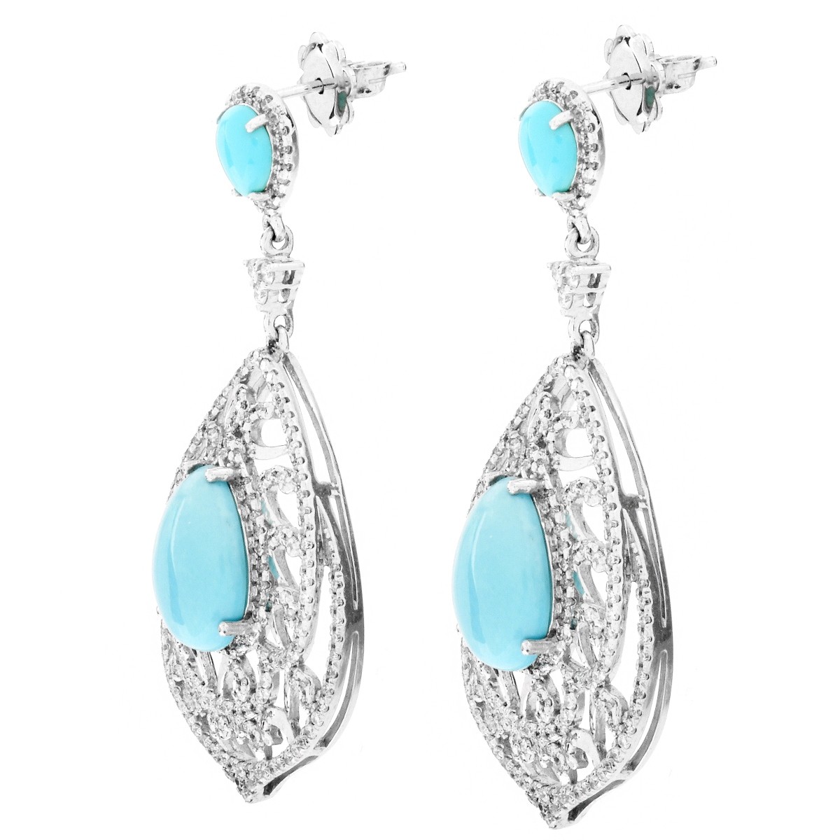 Turquoise, Diamond and 14K Gold Earrings