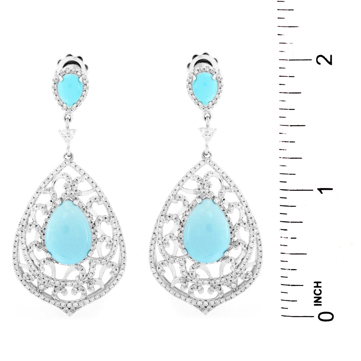 Turquoise, Diamond and 14K Gold Earrings
