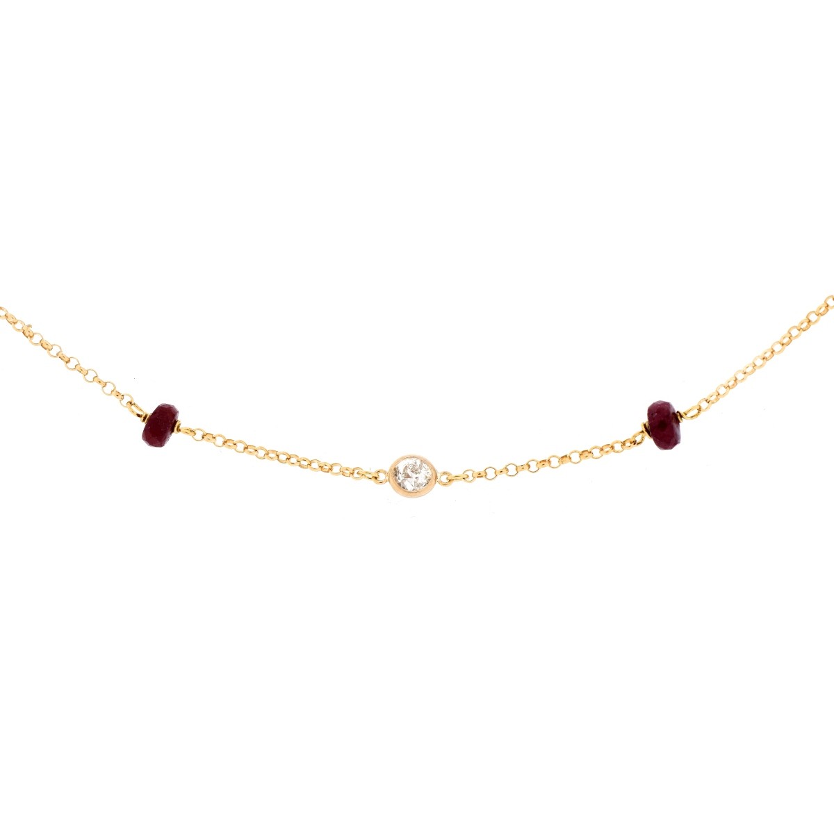 Vintage Diamond, Ruby and 18K Gold Necklace