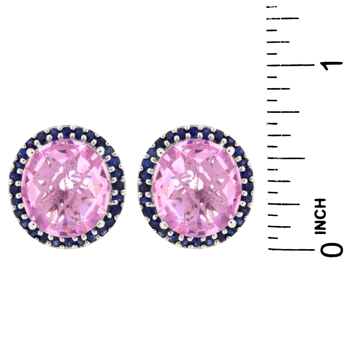 Pink Stone, Sapphire and 14K Earrings