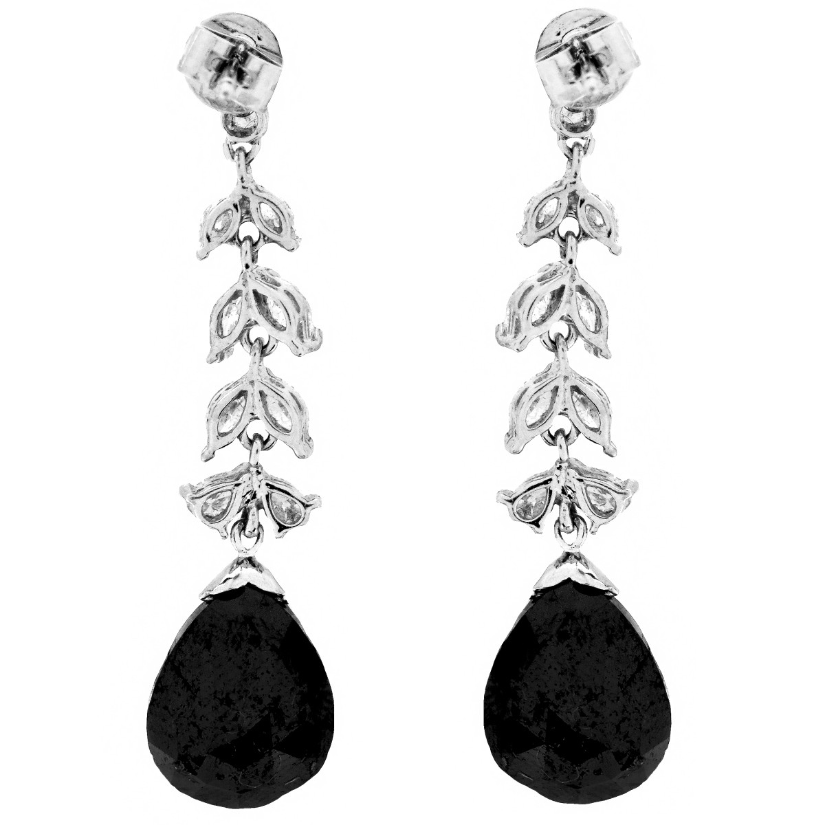 Black Diamond and 18K Gold Earrings