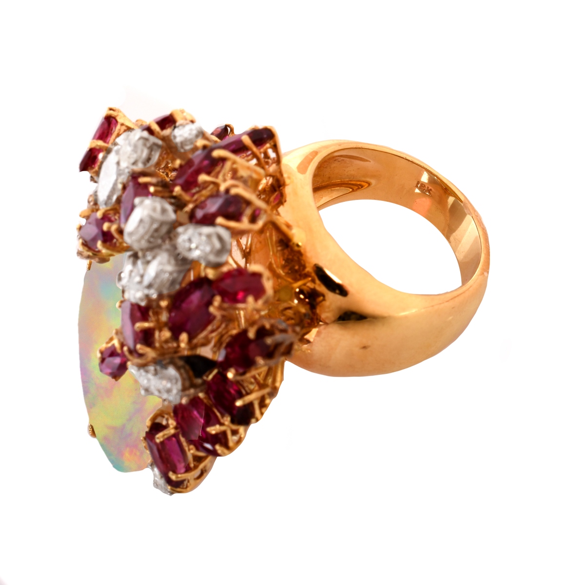 Vintage Opal, Ruby, Diamond and 18K Ring
