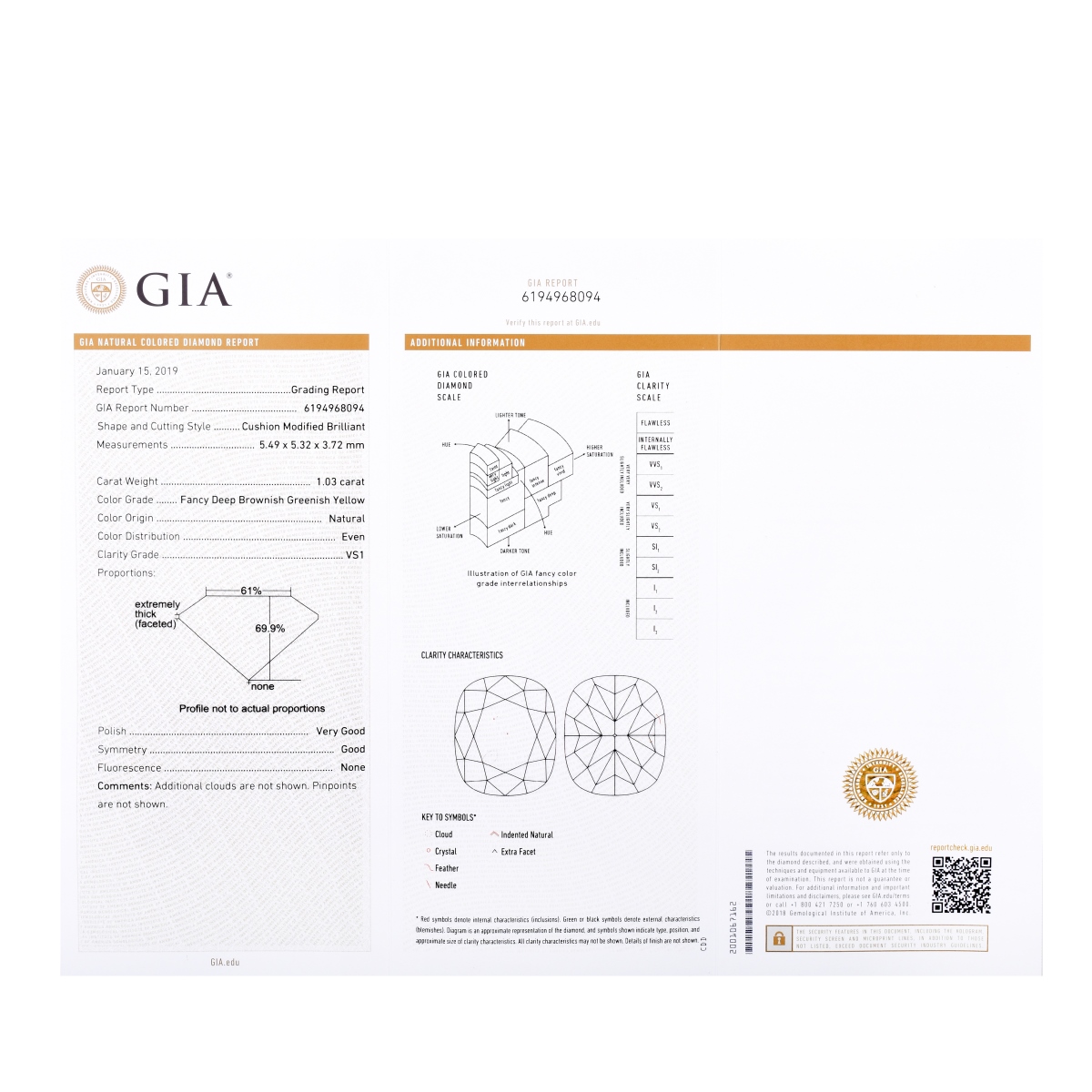 GIA 1.03 CT Cushion Cut Diamond