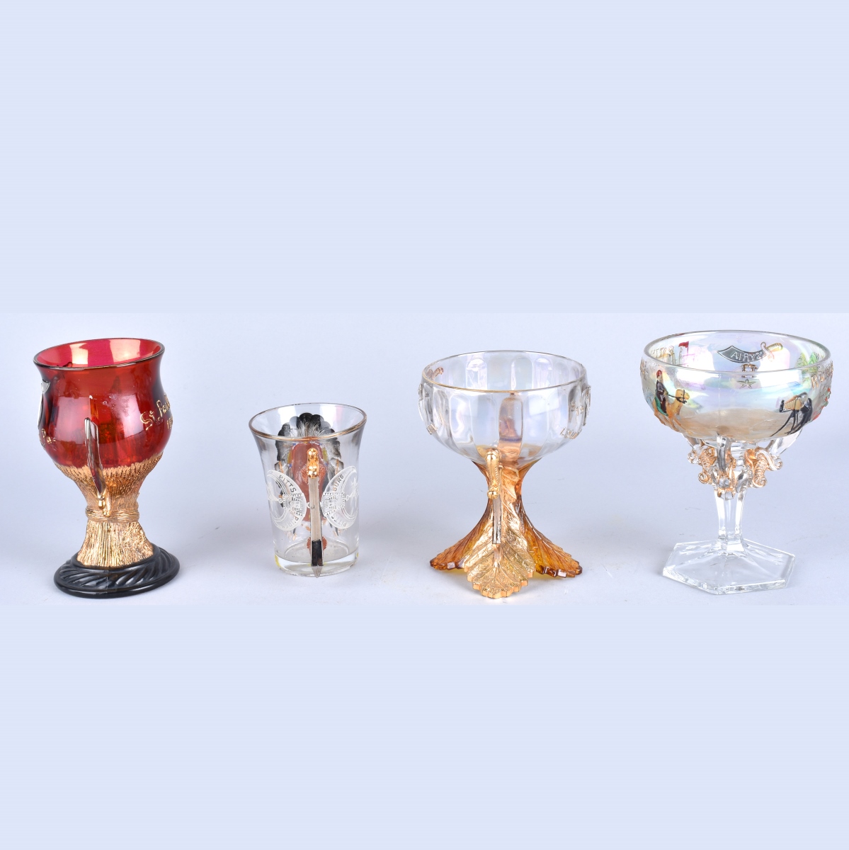 Four Antique Masonic Glassware